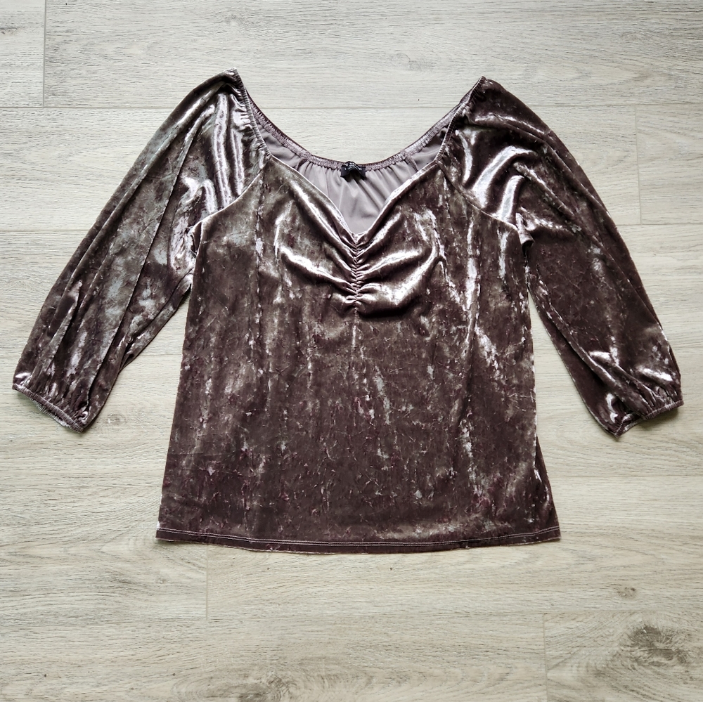 Lane Bryant Crushed Velvet Shirt Womens 18 20 Sweetheart Neckline Gray Velour
